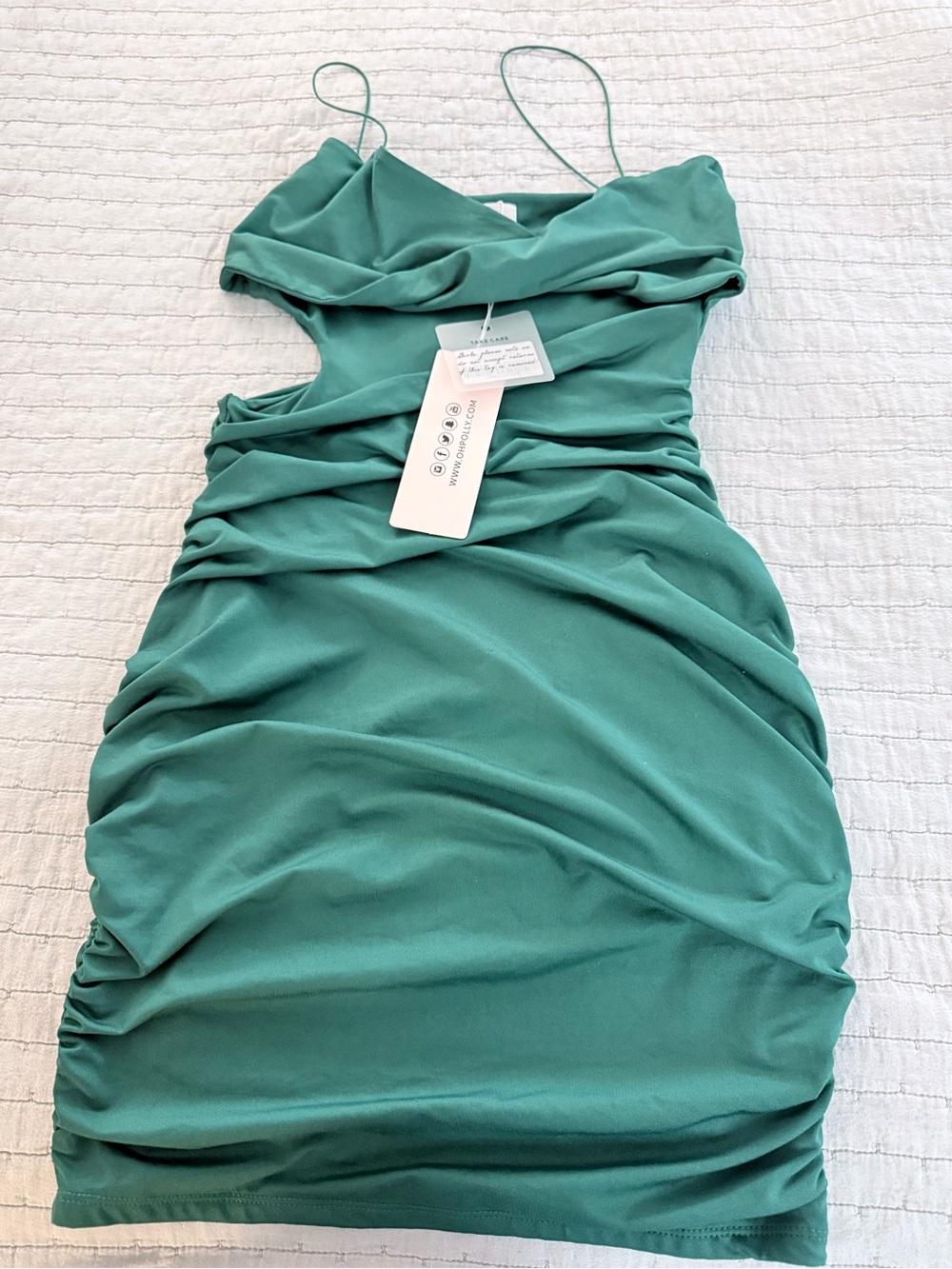 Green Ruched Spaghetti Strap Bodycon Dress